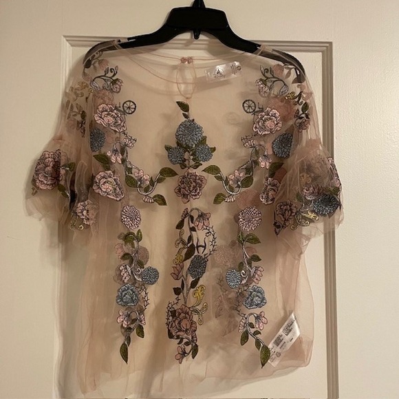 Disney Tops - DISNEY Princess Aurora Sleeping Beauty Sheer Floral Embroidery Women Top XS